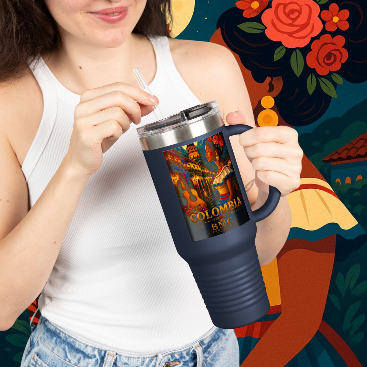 "taza de Viaje Aislada Colombia: Magia de Colores, Café y Tradición ☕🎨🌄"