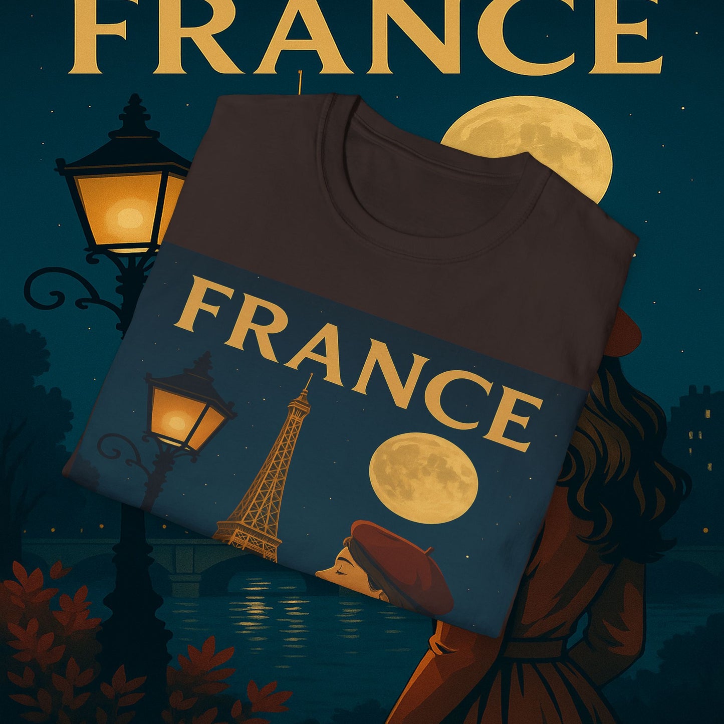 "Camiseta Francia: Romance bajo la Luna 🌙🗼✨"
