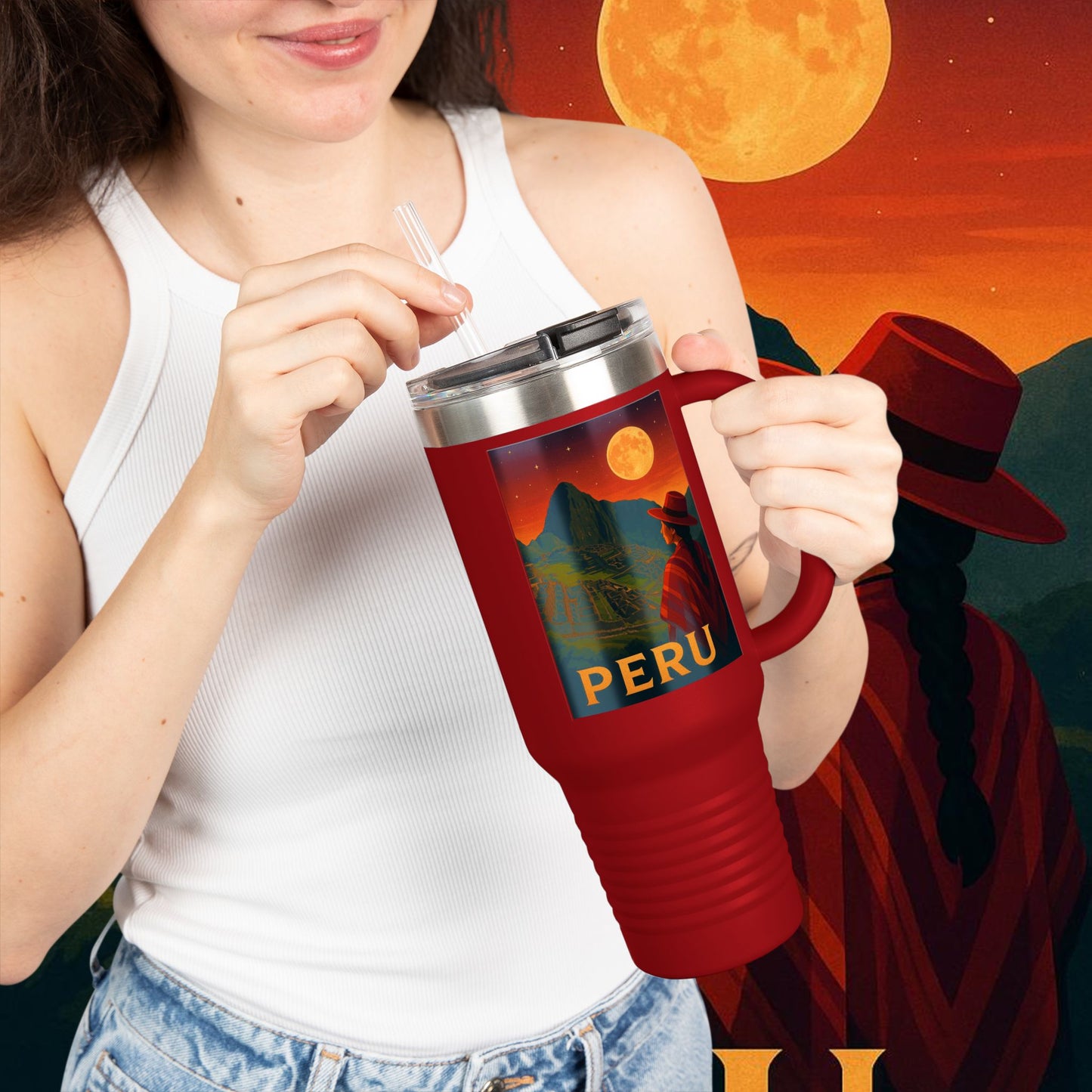 "Peru Insulated Travel Mug: Mysticism, History, and Eternal Wonders 🏔️🦙🛕"