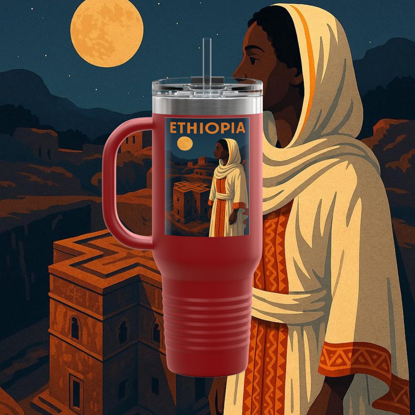 "Ethiopia Insulated Travel Mug – Sacred Land and Ancestral Soul"
