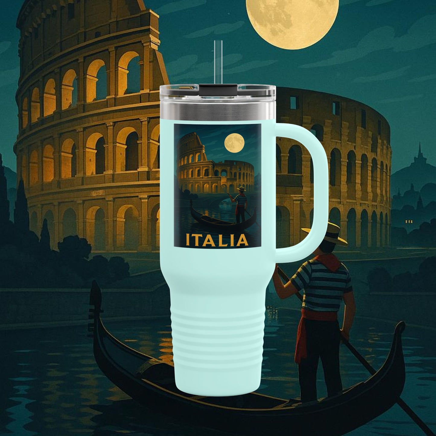 "Italy Insulated Travel Mug: Art, Passion, and Eternal Flavors 🎨🍝🏛️"