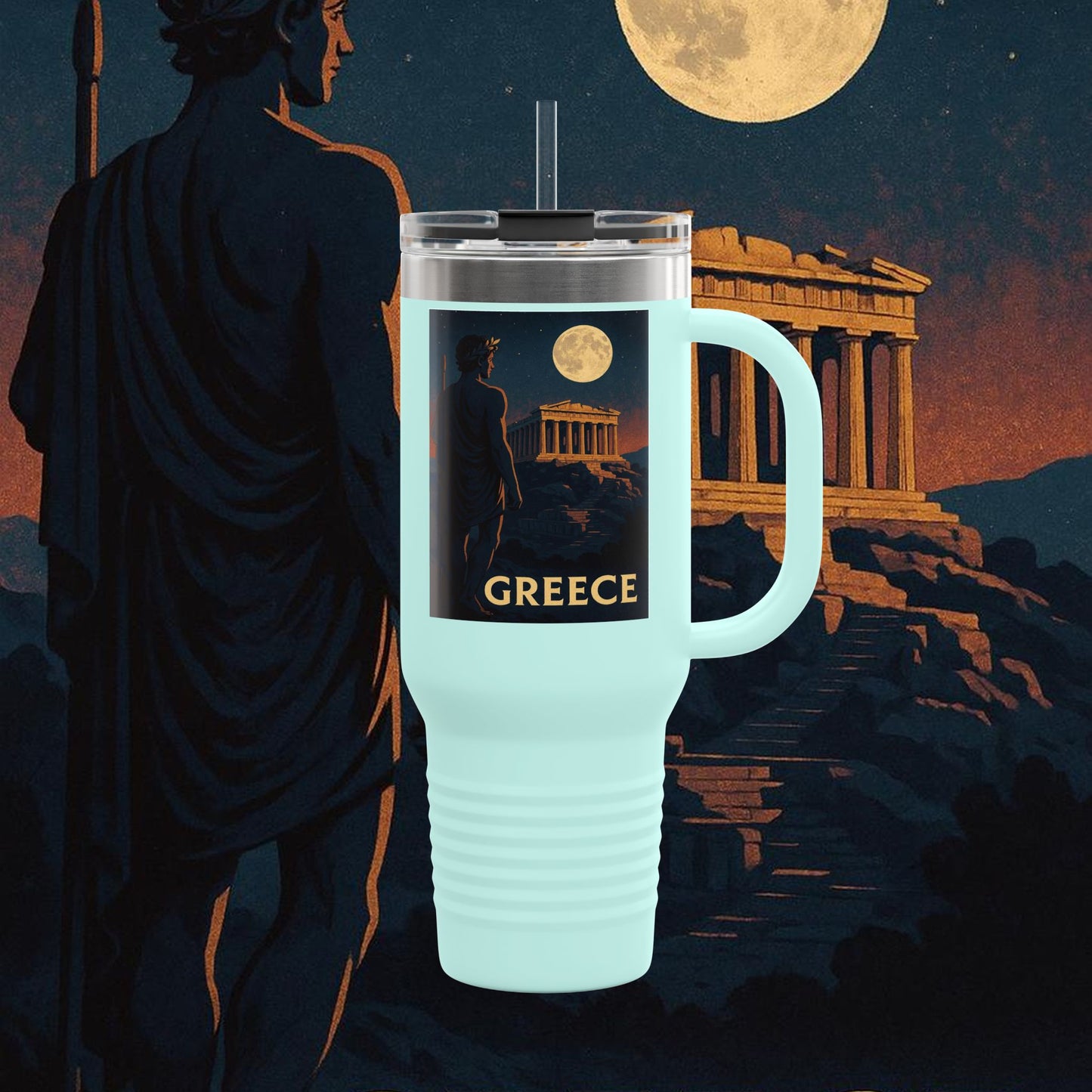 "Greece Insulated Travel Mug: Cradle of Gods, Wonders and Philosophy 🌊🏛️⚡"