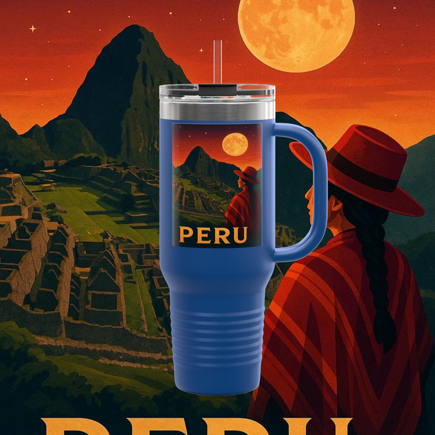 "Peru Insulated Travel Mug: Mysticism, History, and Eternal Wonders 🏔️🦙🛕"