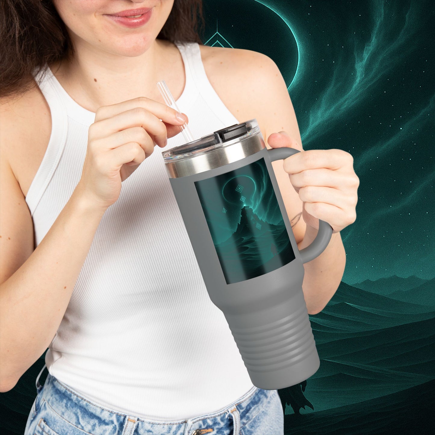"Taza de viaje aislada🪐Templo del Cosmos"