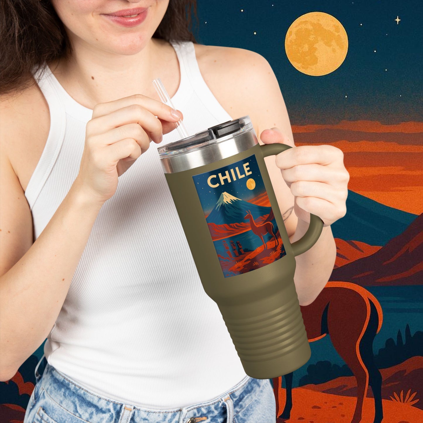 "Chile Insulated Travel Mug: Untamed Nature and Eternal Horizons 🏔️🍇🏜️"