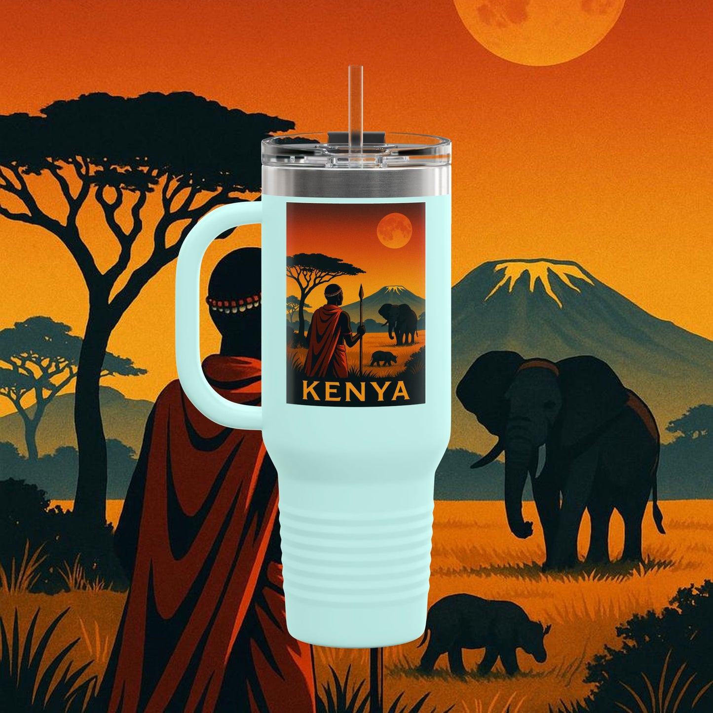 "Kenya Insulated Travel Mug: Wild Adventure and Land of Endless Horizons 🦁🌄🏕️"