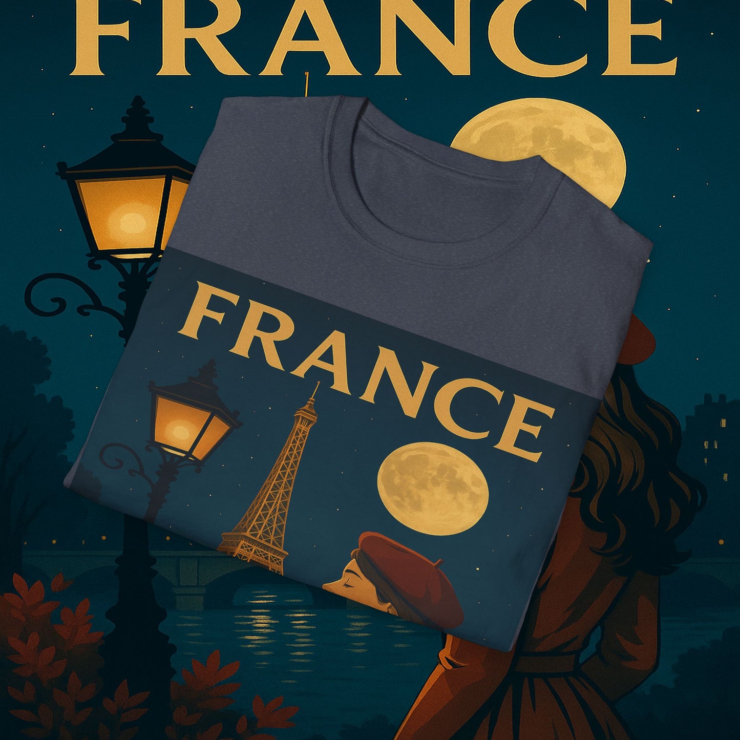 "Camiseta Francia: Romance bajo la Luna 🌙🗼✨"