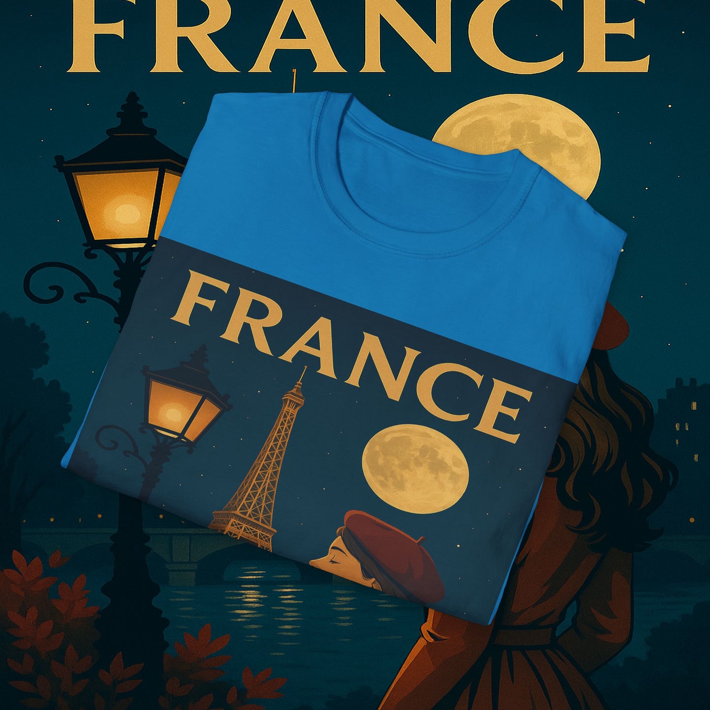 "Camiseta Francia: Romance bajo la Luna 🌙🗼✨"