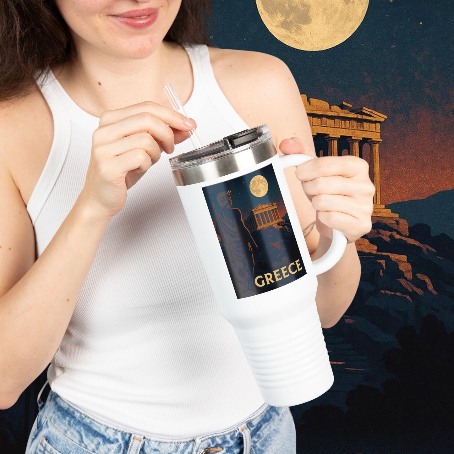 "Greece Insulated Travel Mug: Cradle of Gods, Wonders and Philosophy 🌊🏛️⚡"