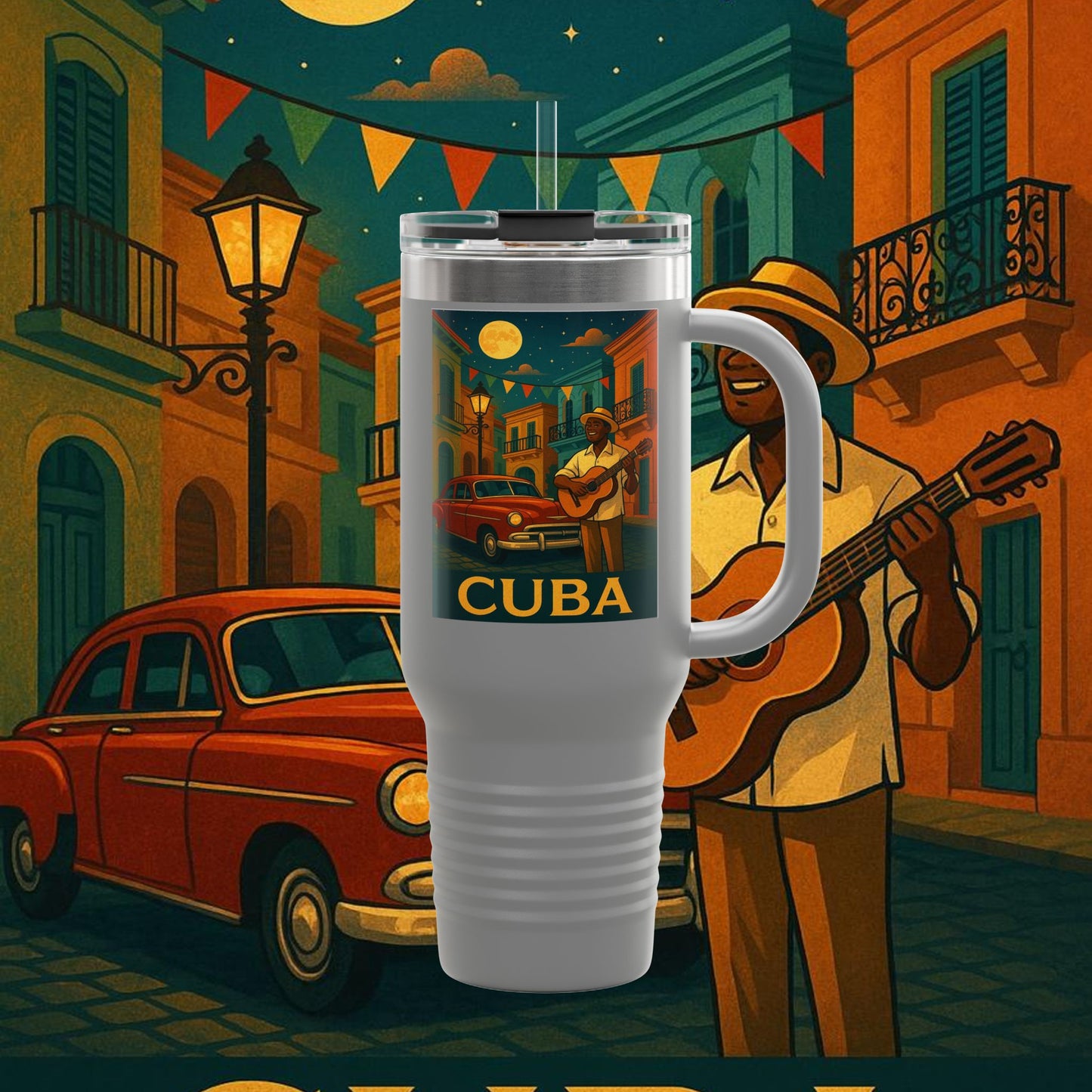 "taza de Viaje Aislada Cuba: Ritmo, Historia y Encanto Caribeño 🎺🚗🌴 "