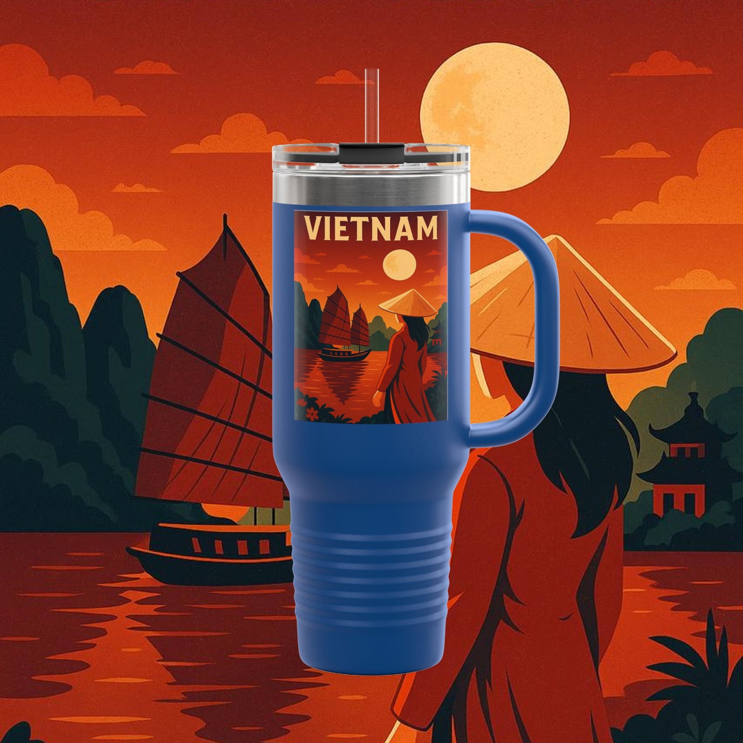 "Vietnam Insulated Travel Mug: Tradition, Nature, and Ancestral Legends 🎋🏯🐉"