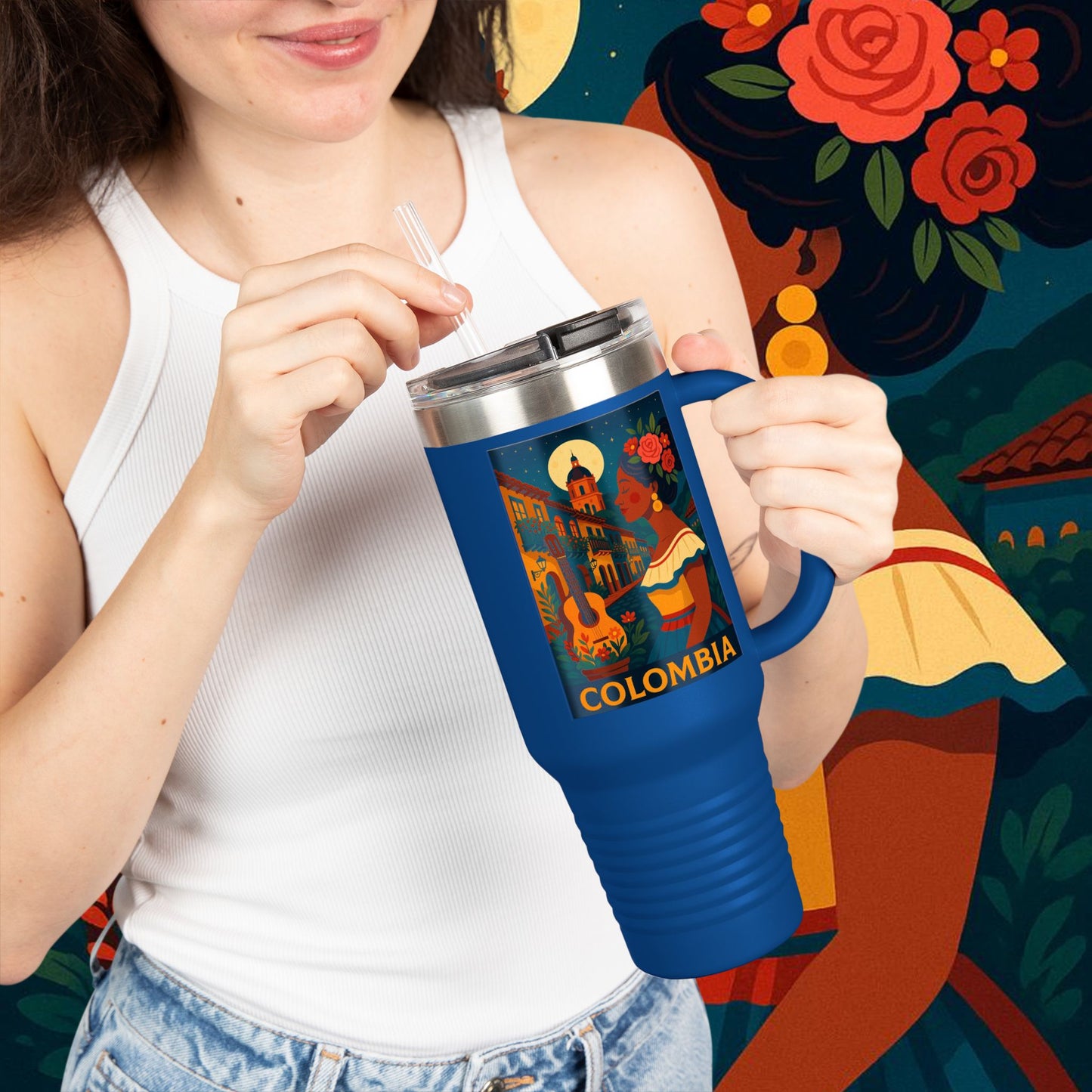 "taza de Viaje Aislada Colombia: Magia de Colores, Café y Tradición ☕🎨🌄"