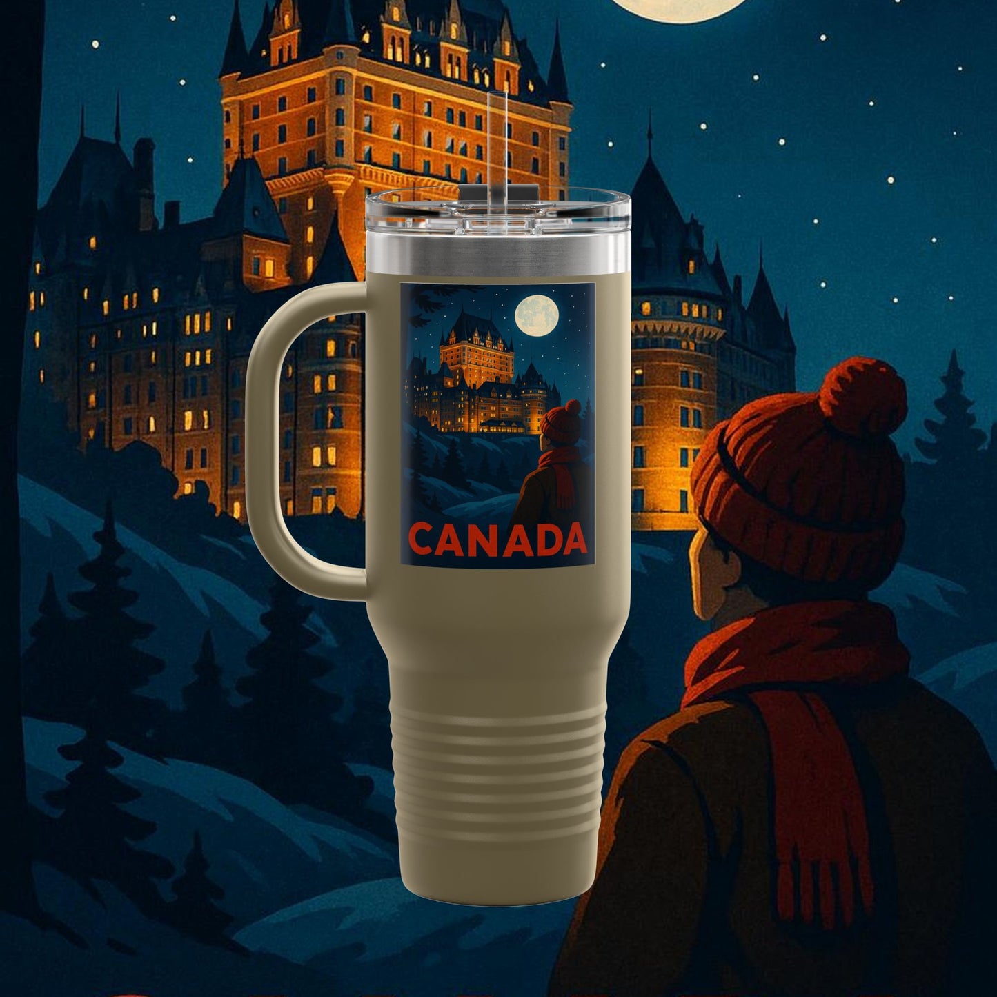 "Canada Insulated Travel Mug: Majestic Nature and Free Spirit 🍁🏞️🦌"