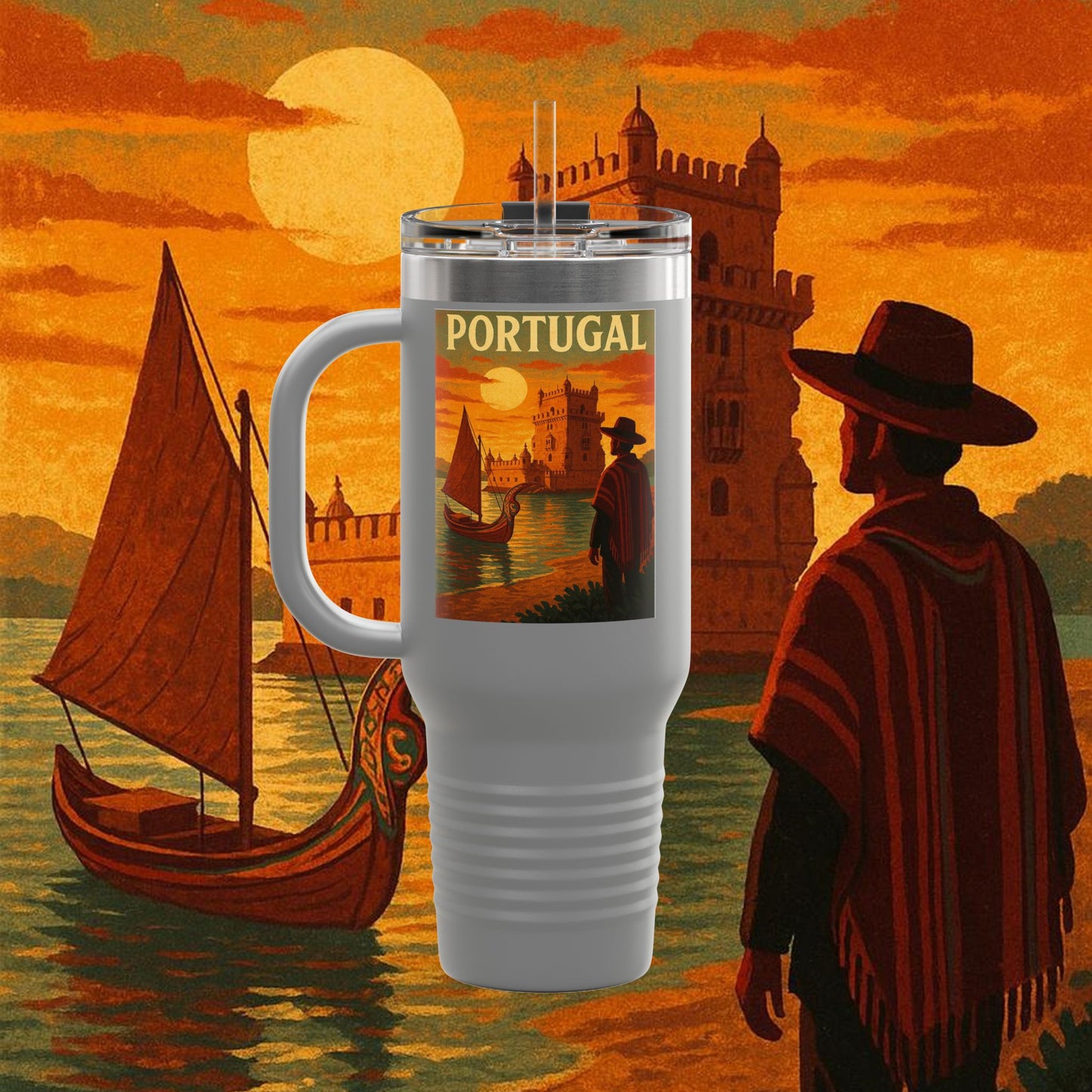"Portugal Insulated Travel Mug: Atlantic Charm, Fados and Azulejos ๐๐ถ๐งฟ"