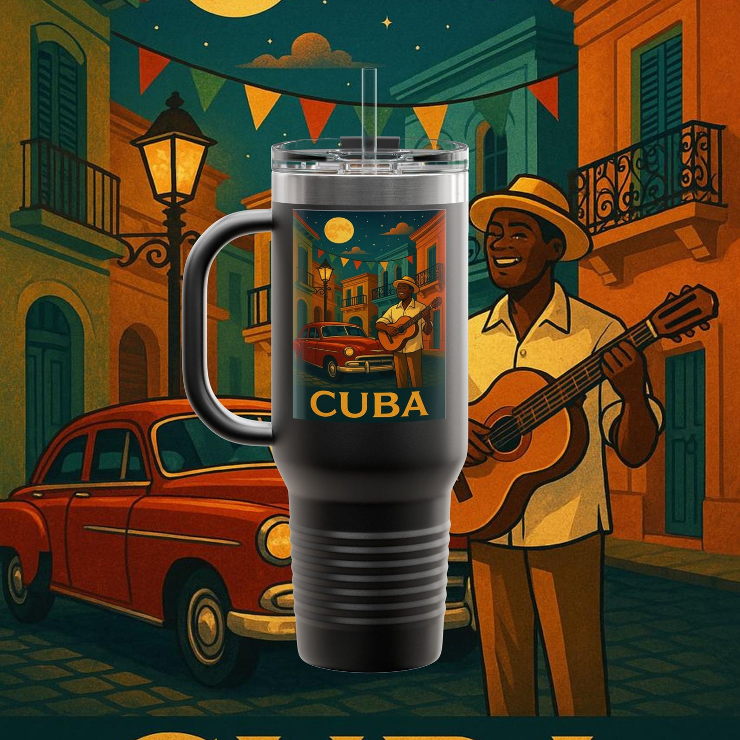"taza de Viaje Aislada Cuba: Ritmo, Historia y Encanto Caribeño 🎺🚗🌴 "