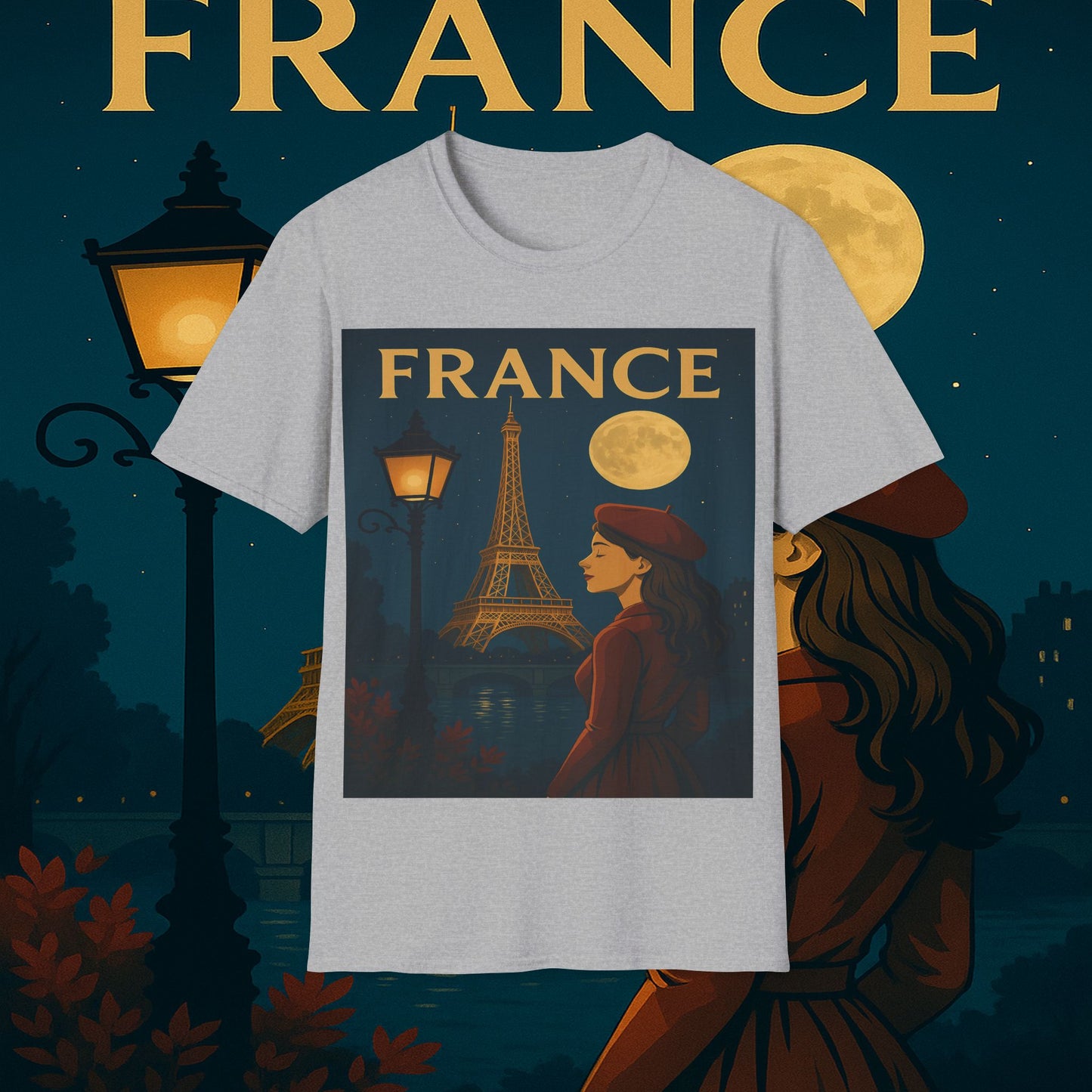 "Camiseta Francia: Romance bajo la Luna 🌙🗼✨"