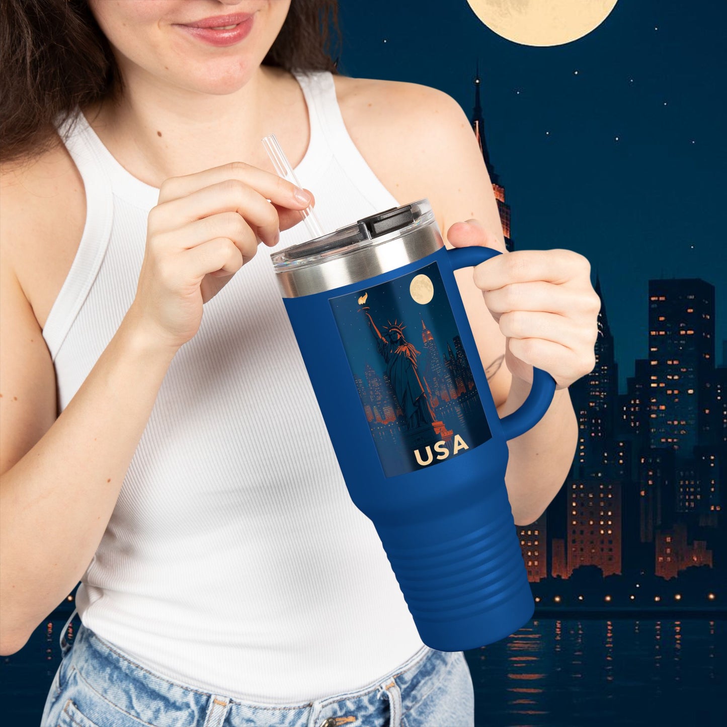 "taza de Viaje Aislada Estados Unidos: Sueños, Libertad y Grandes Horizontes 🗽🏜️🌆"