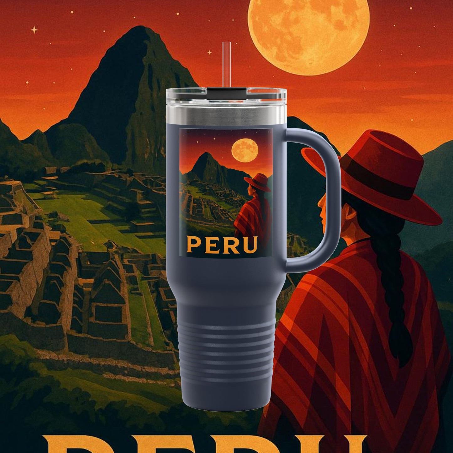 "Peru Insulated Travel Mug: Mysticism, History, and Eternal Wonders 🏔️🦙🛕"