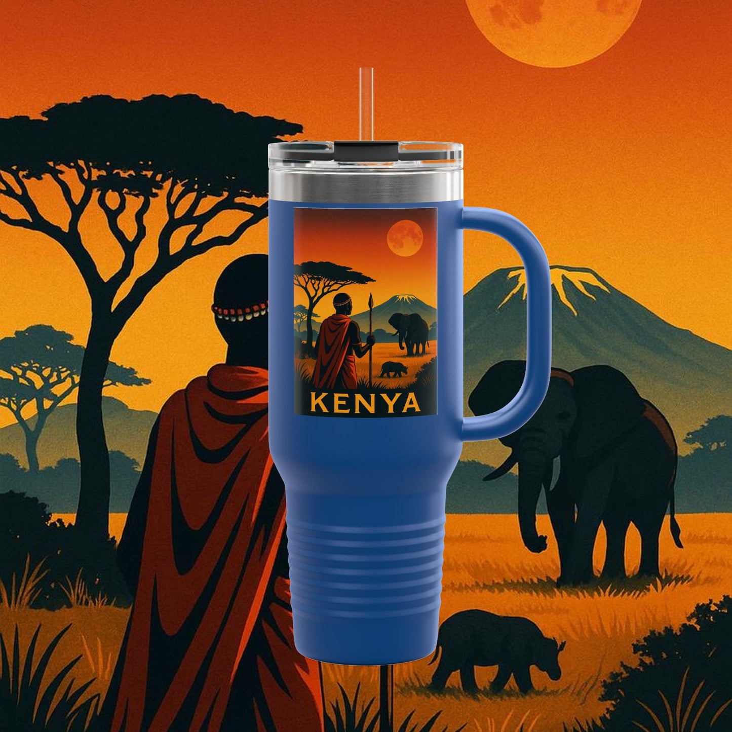 "Kenya Insulated Travel Mug: Wild Adventure and Land of Endless Horizons 🦁🌄🏕️"