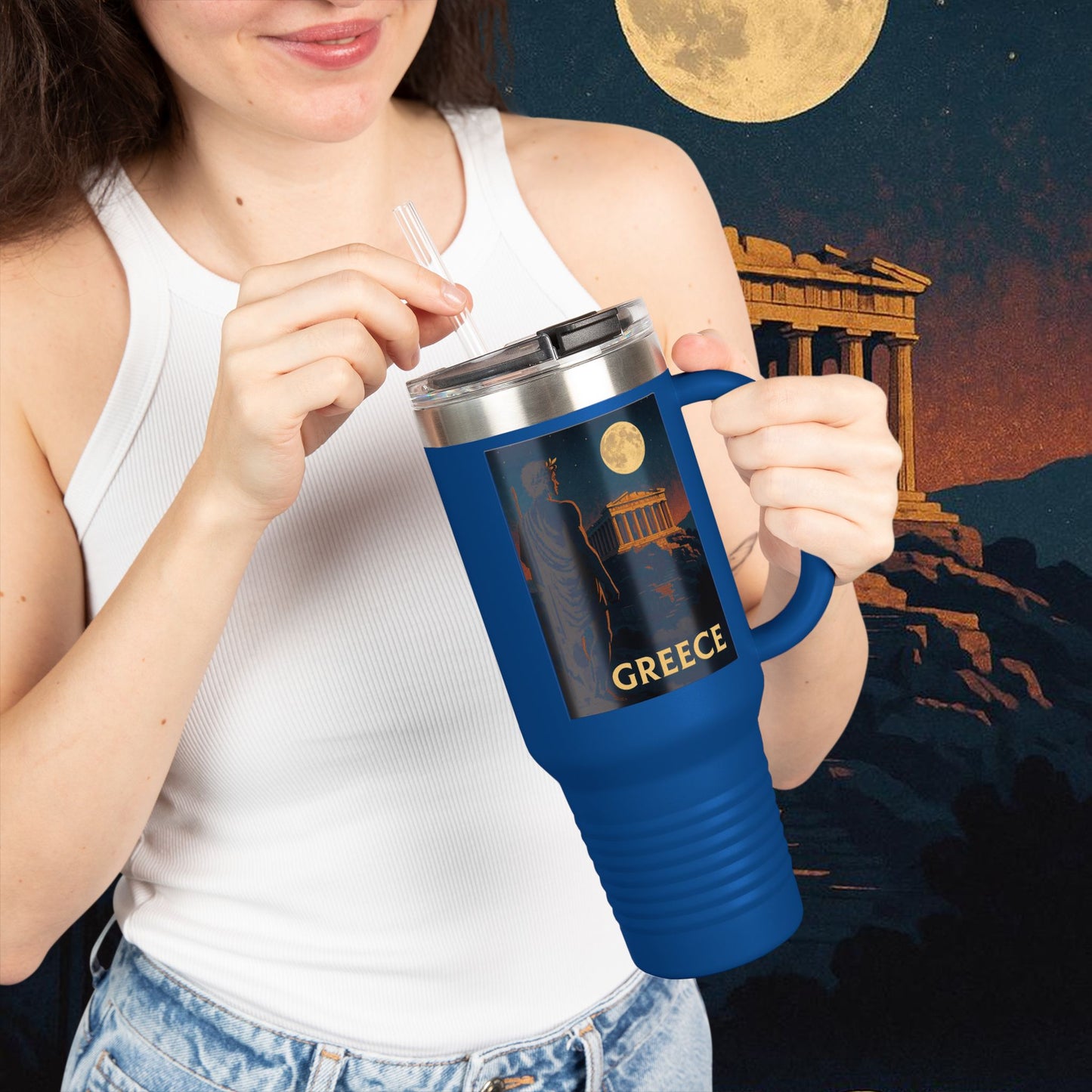 "Greece Insulated Travel Mug: Cradle of Gods, Wonders and Philosophy 🌊🏛️⚡"
