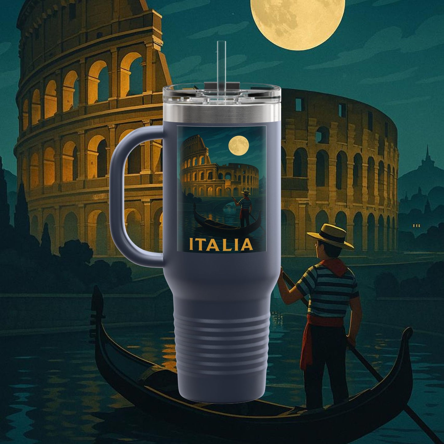 "Italy Insulated Travel Mug: Art, Passion, and Eternal Flavors 🎨🍝🏛️"