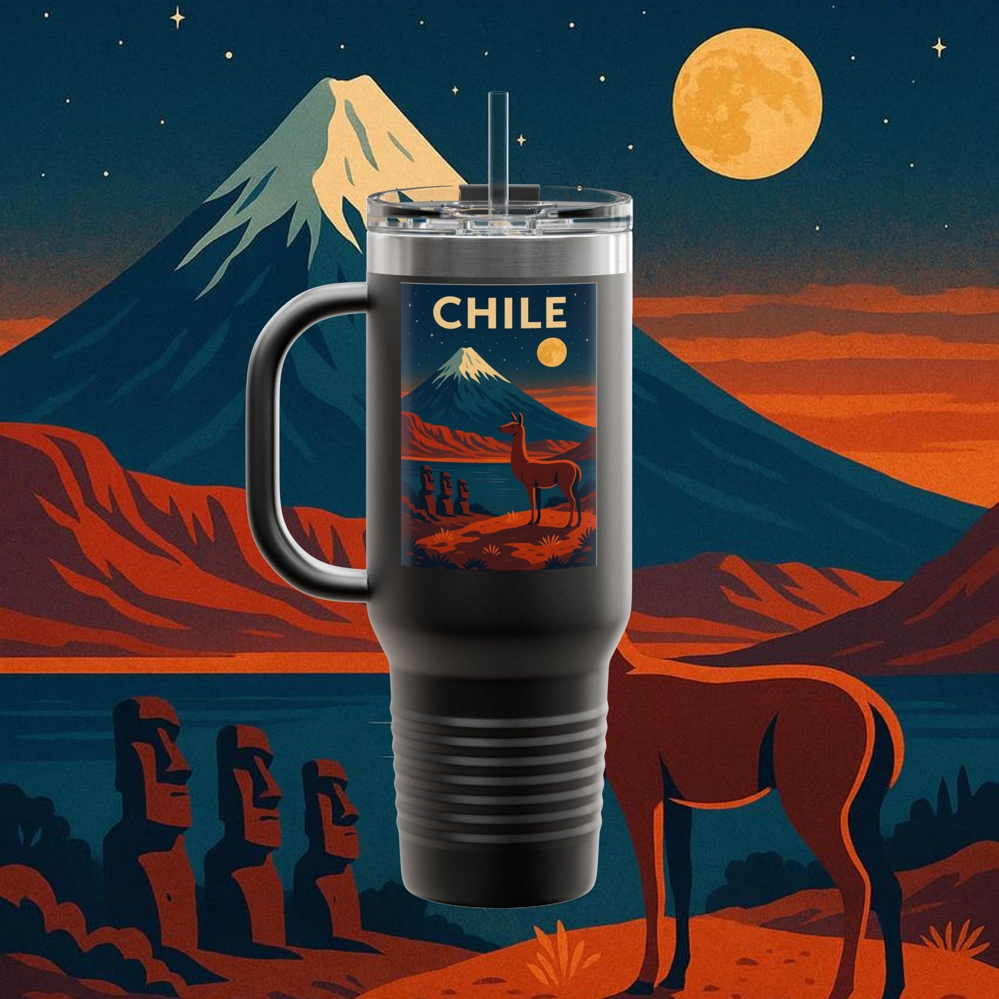 "Chile Insulated Travel Mug: Untamed Nature and Eternal Horizons 🏔️🍇🏜️"