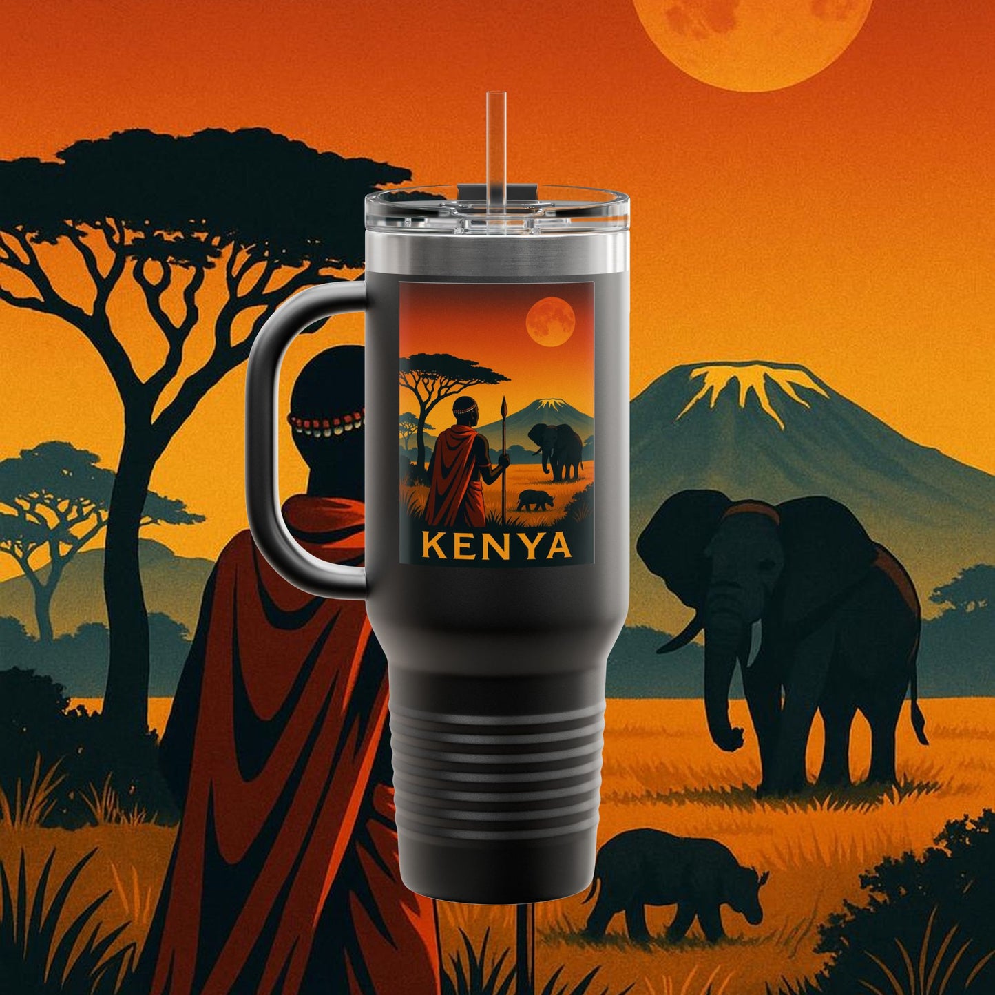 "Kenya Insulated Travel Mug: Wild Adventure and Land of Endless Horizons 🦁🌄🏕️"