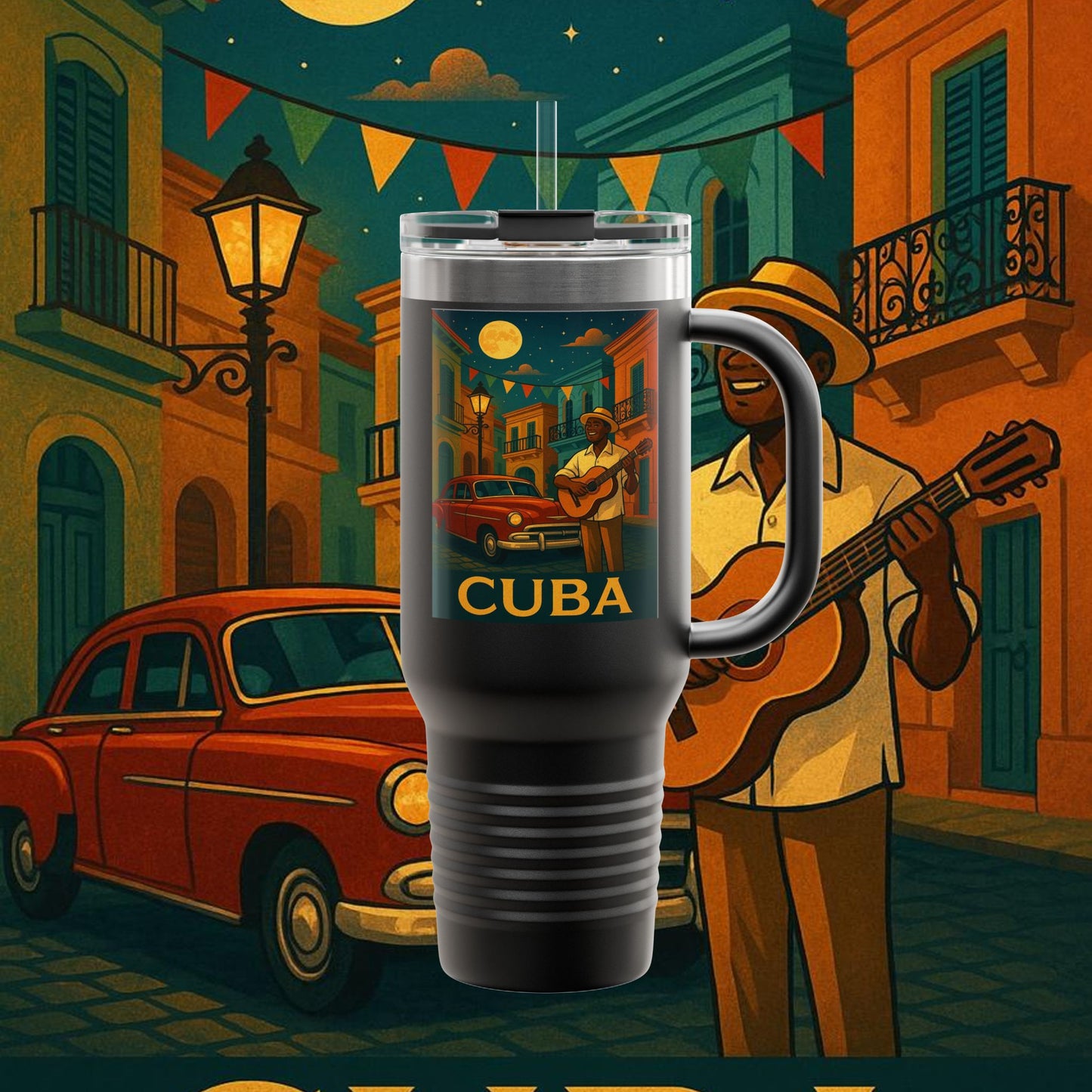 "taza de Viaje Aislada Cuba: Ritmo, Historia y Encanto Caribeño 🎺🚗🌴 "