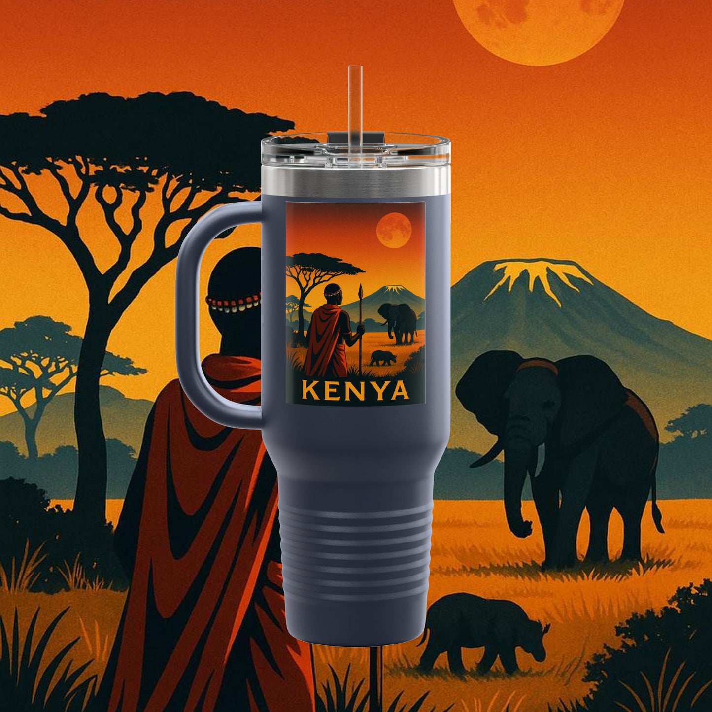 "Kenya Insulated Travel Mug: Wild Adventure and Land of Endless Horizons 🦁🌄🏕️"