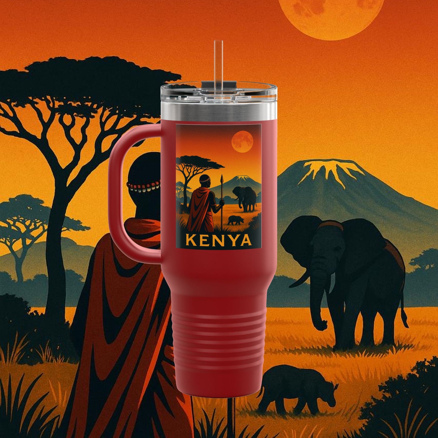 "Kenya Insulated Travel Mug: Wild Adventure and Land of Endless Horizons 🦁🌄🏕️"