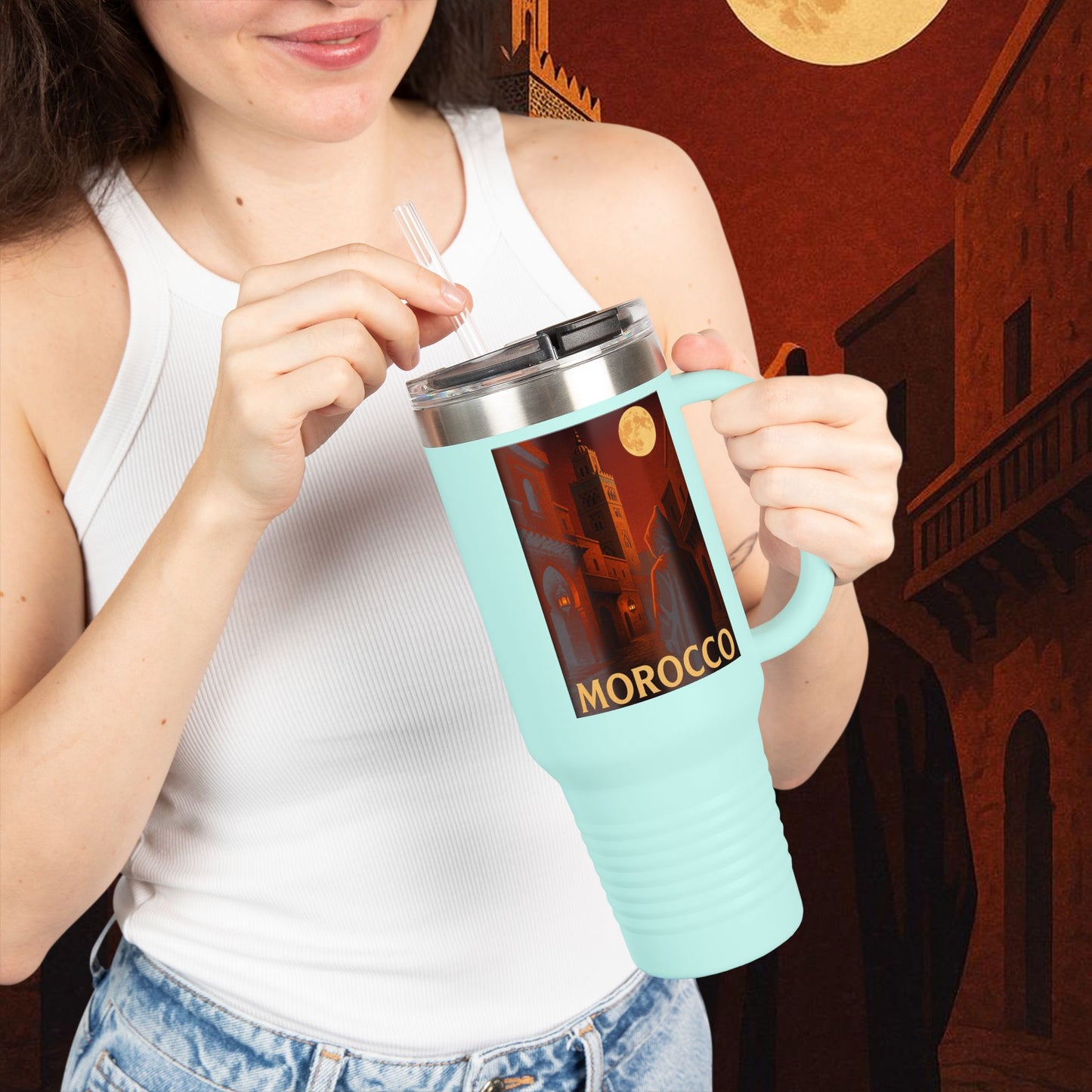 "Morocco Insulated Travel Mug: Magic of the Desert and Cities of a Thousand Colors 🐪🏜️🕌"