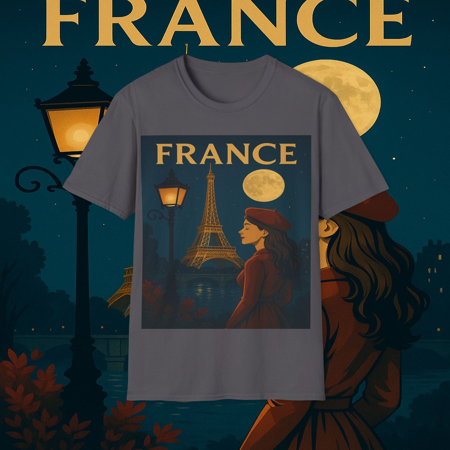 "Camiseta Francia: Romance bajo la Luna 🌙🗼✨"