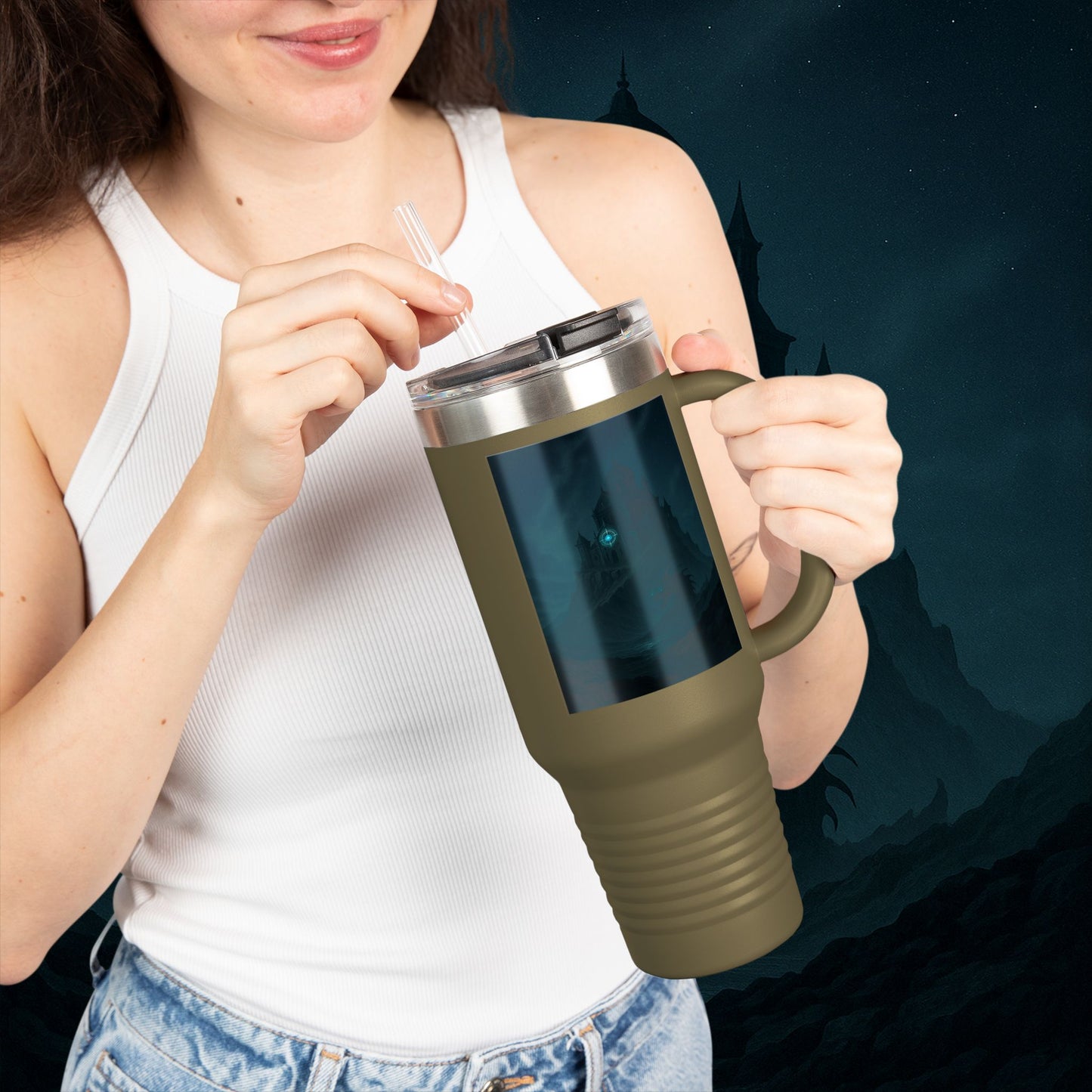 "Taza de viaje aislada 🏛️Fortaleza del Olvido"