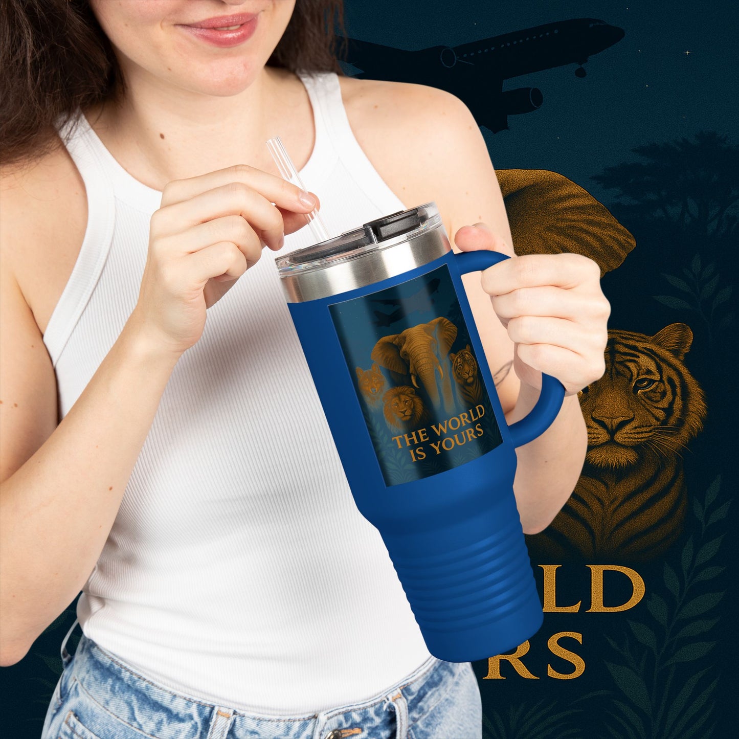 "Taza de viaje aislada El mundo es tuyo"🌍✨