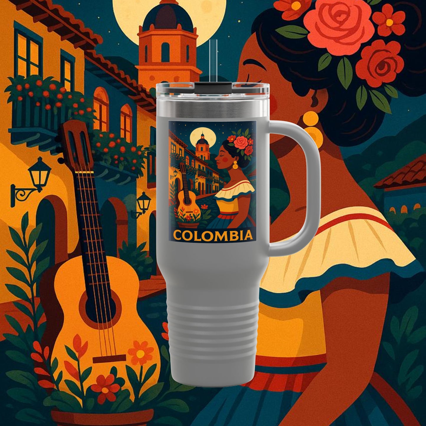 "taza de Viaje Aislada Colombia: Magia de Colores, Café y Tradición ☕🎨🌄"