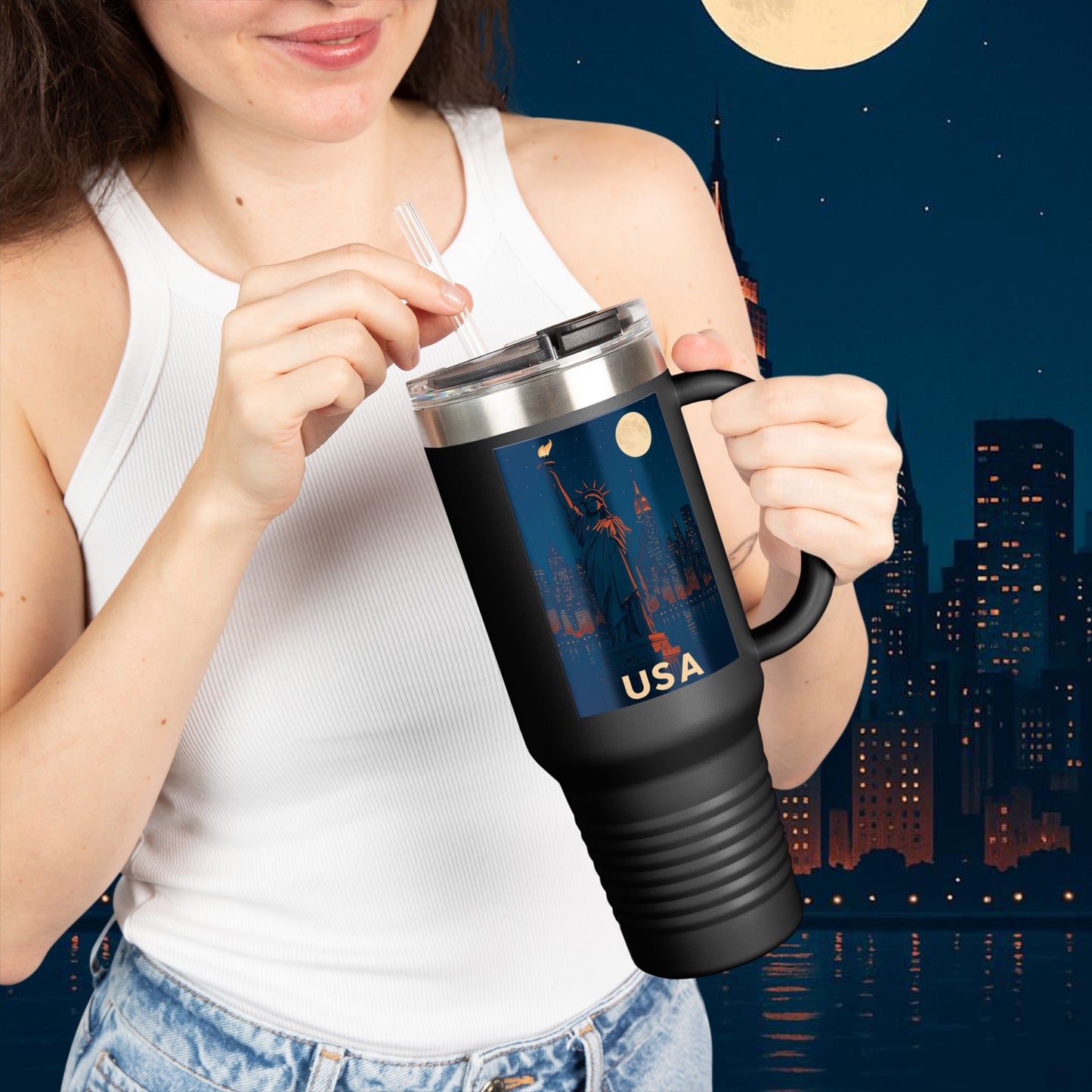 "taza de Viaje Aislada Estados Unidos: Sueños, Libertad y Grandes Horizontes 🗽🏜️🌆"
