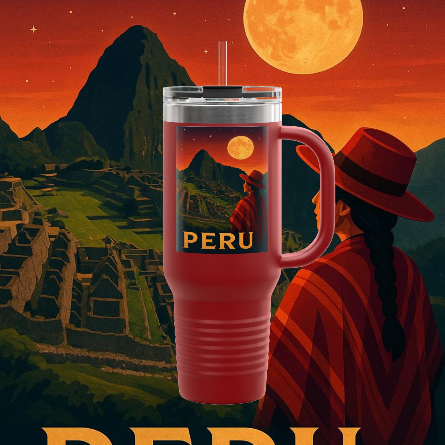 "Peru Insulated Travel Mug: Mysticism, History, and Eternal Wonders 🏔️🦙🛕"