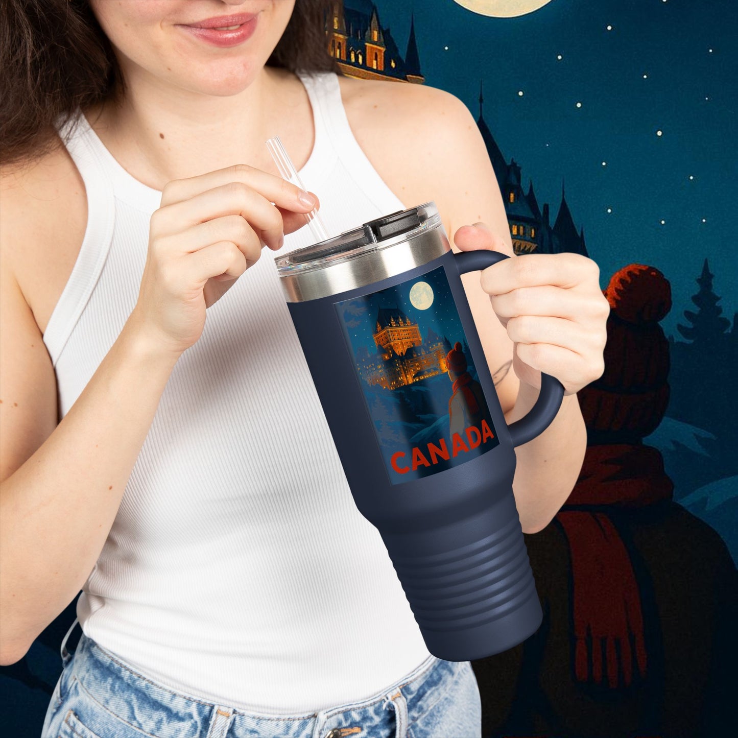 "Canada Insulated Travel Mug: Majestic Nature and Free Spirit 🍁🏞️🦌"