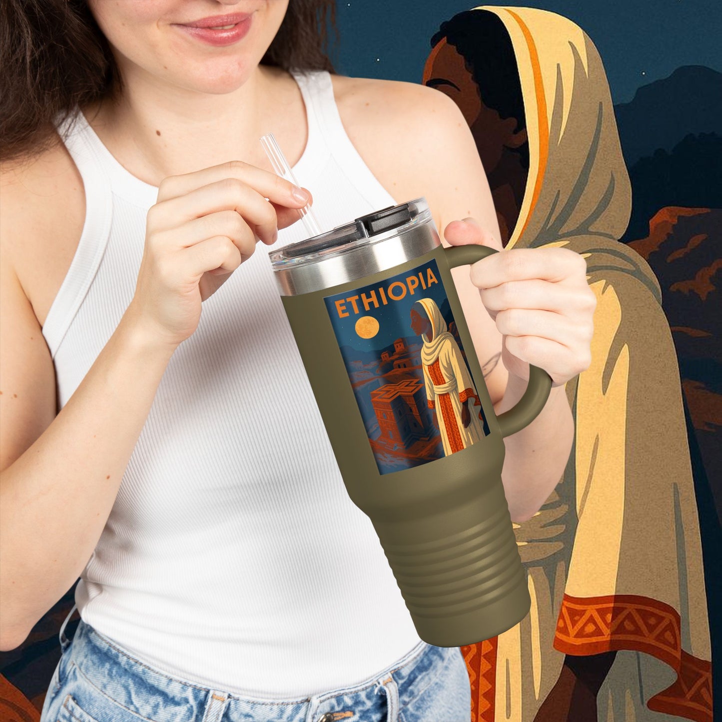 "Ethiopia Insulated Travel Mug – Sacred Land and Ancestral Soul"