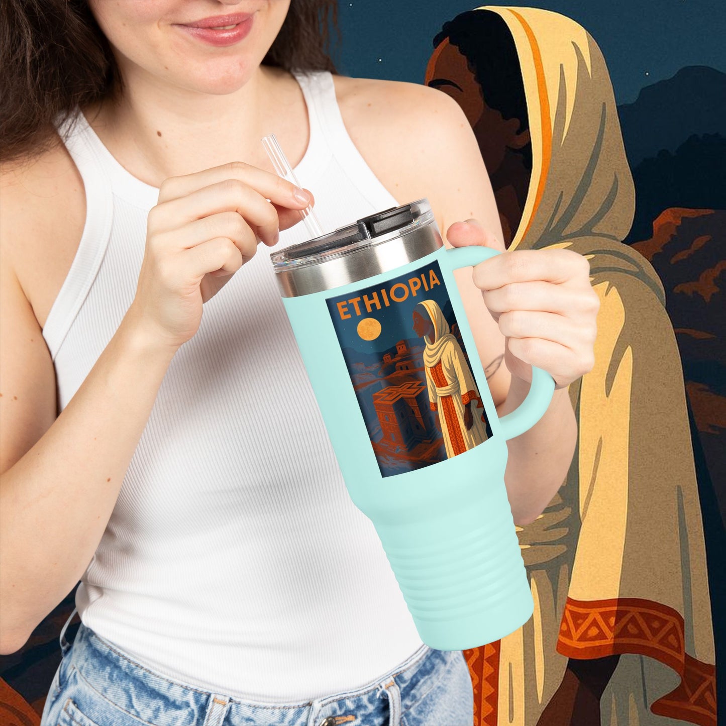"Ethiopia Insulated Travel Mug – Sacred Land and Ancestral Soul"