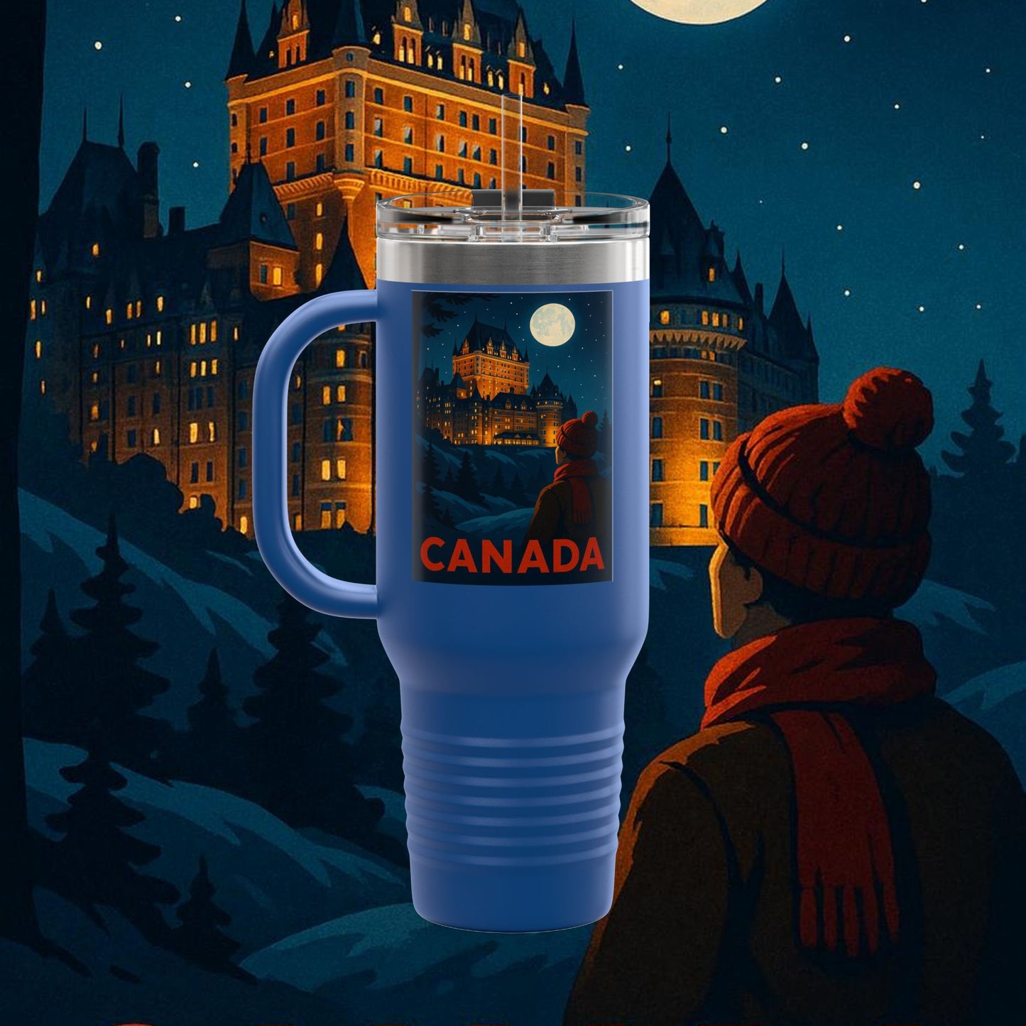 "Canada Insulated Travel Mug: Majestic Nature and Free Spirit 🍁🏞️🦌"