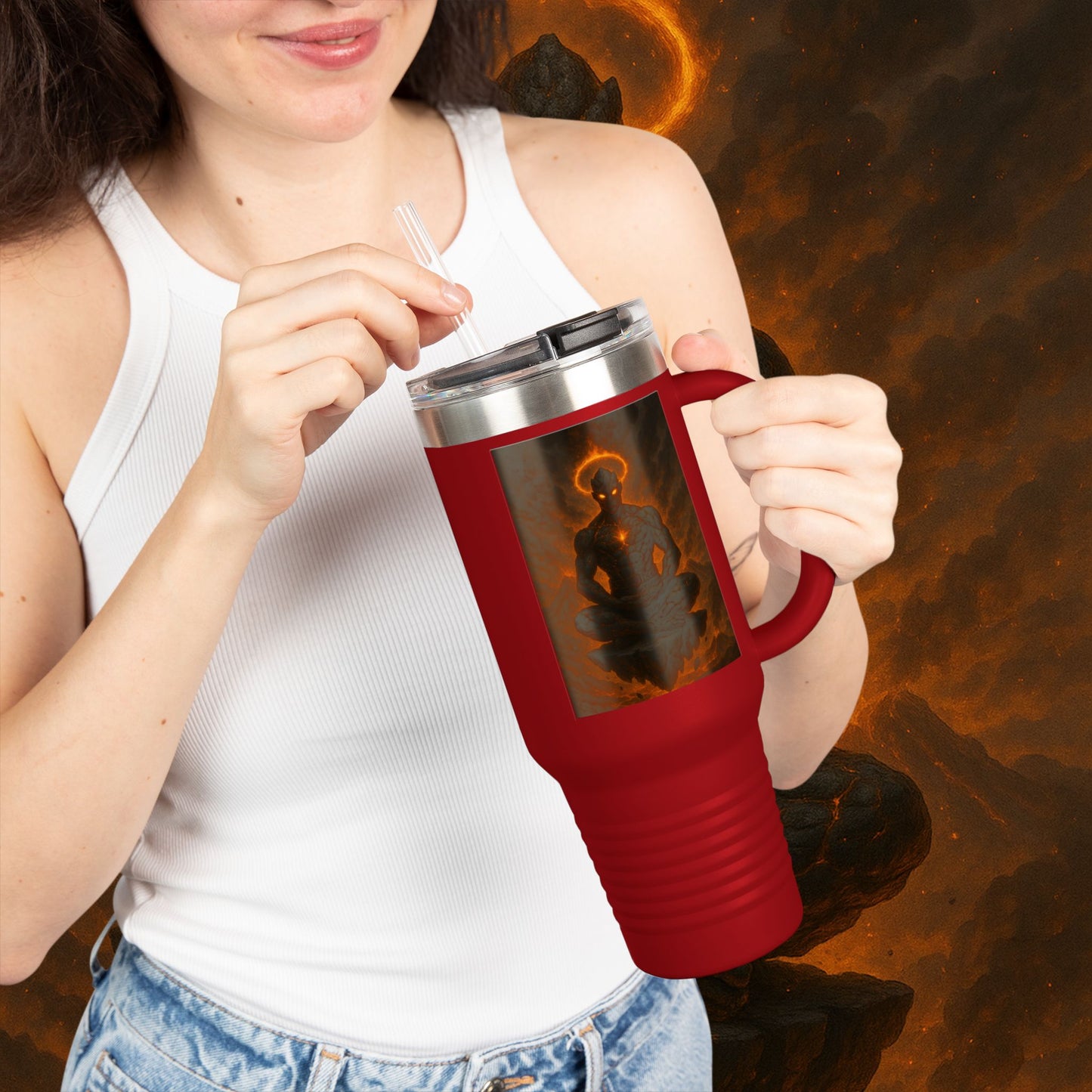 "Taza de viaje aislada Ignarh –🔥el Guardián del Silencio"
