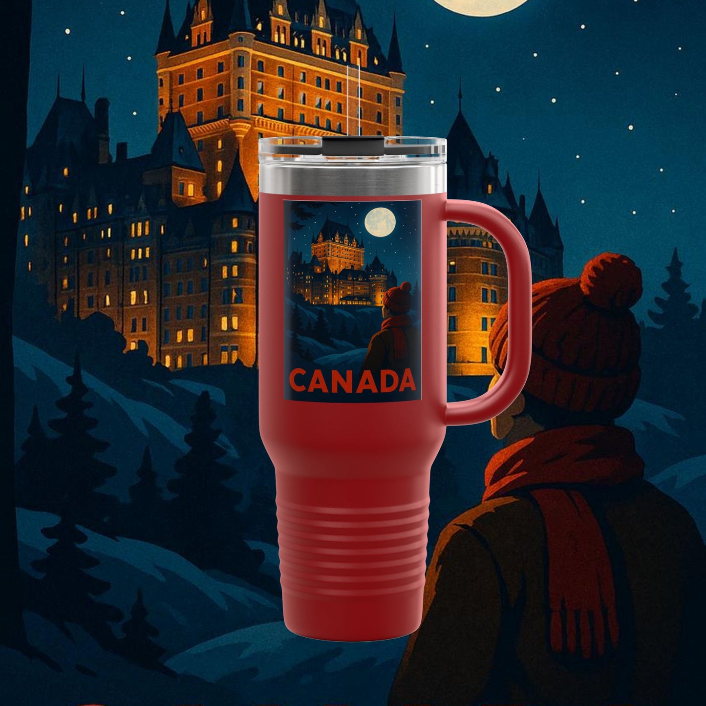 "Canada Insulated Travel Mug: Majestic Nature and Free Spirit 🍁🏞️🦌"