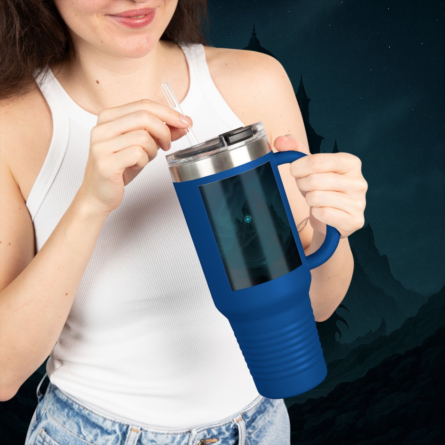"Taza de viaje aislada 🏛️Fortaleza del Olvido"