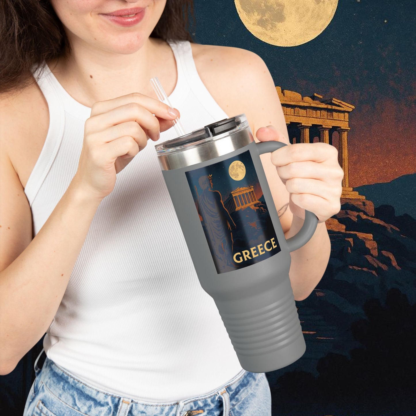 "Greece Insulated Travel Mug: Cradle of Gods, Wonders and Philosophy 🌊🏛️⚡"