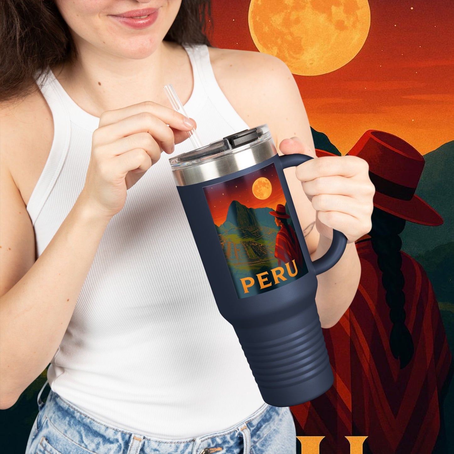 "Peru Insulated Travel Mug: Mysticism, History, and Eternal Wonders 🏔️🦙🛕"