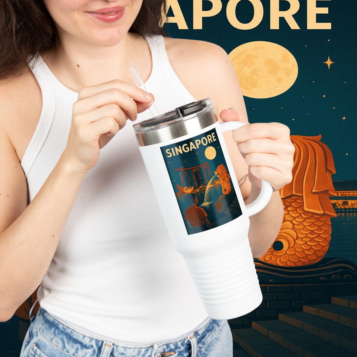 "Singapore Insulated Travel Mug 🌆 – Future, culture, and nature in one place"