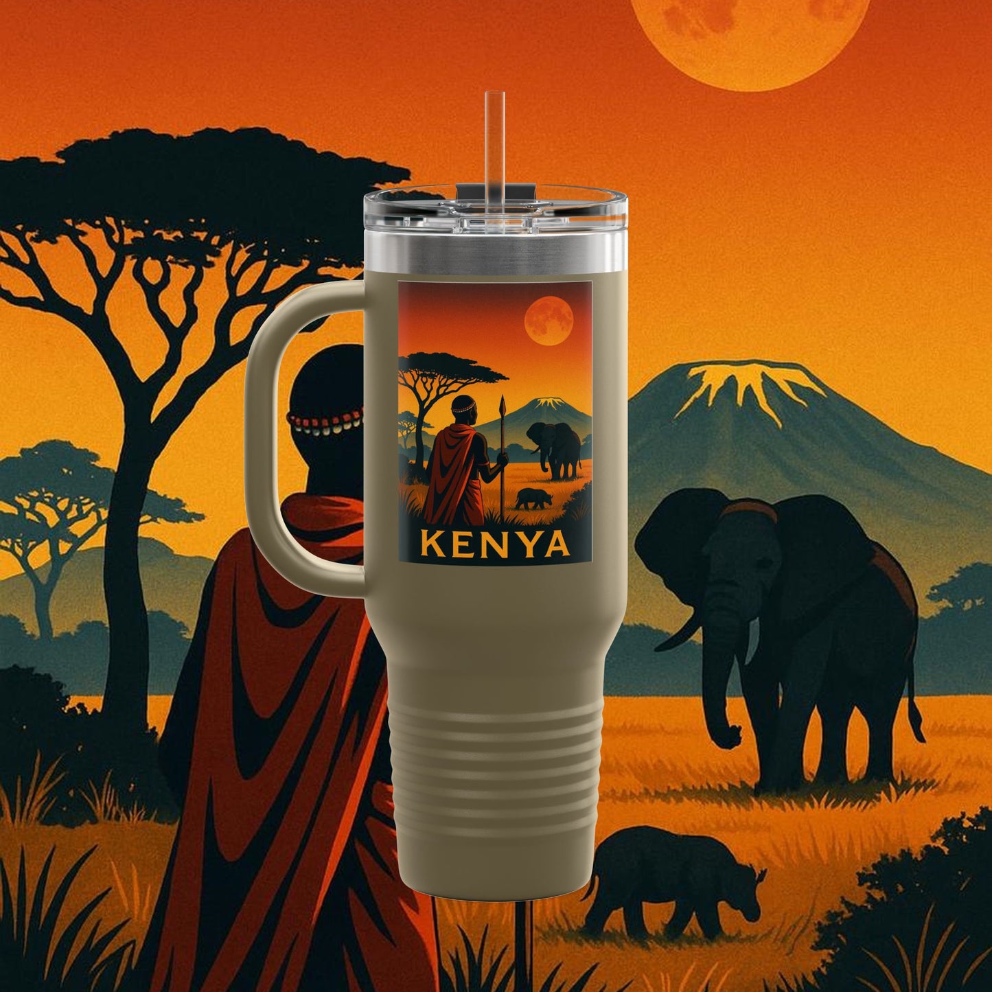 "Kenya Insulated Travel Mug: Wild Adventure and Land of Endless Horizons 🦁🌄🏕️"