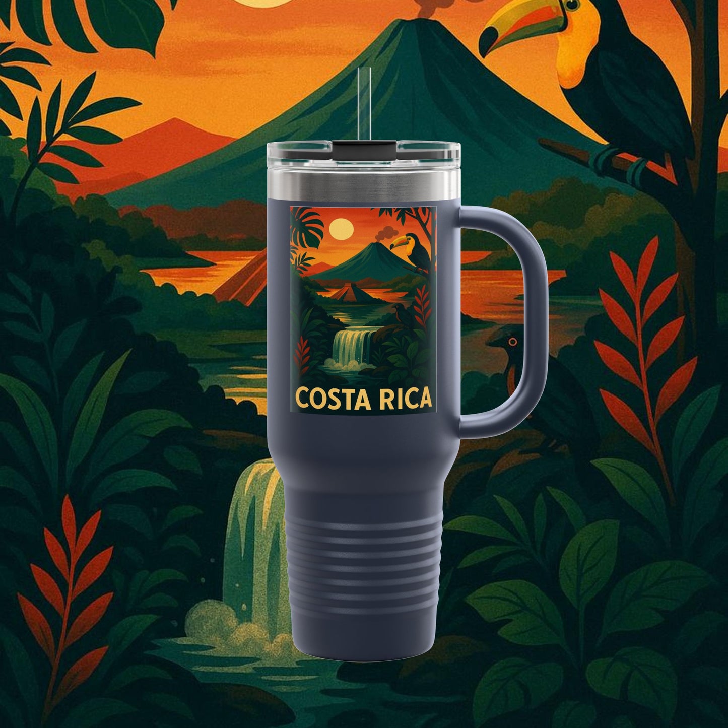 "Costa Rica Insulated Travel Mug: Pura Vida between Volcanoes and Jungles 🌋🌴🦜"