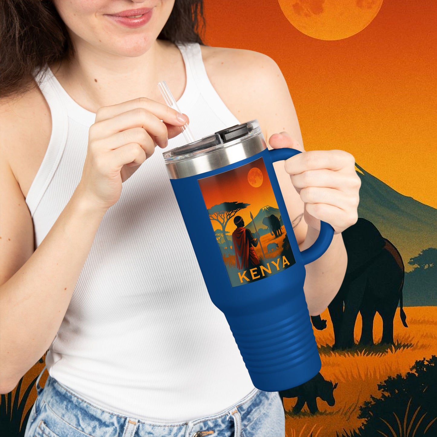 "Kenya Insulated Travel Mug: Wild Adventure and Land of Endless Horizons 🦁🌄🏕️"